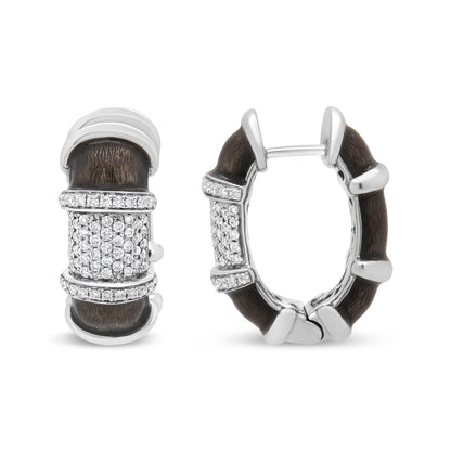 18K White Gold Flash Plated .925 Sterling Silver Clear Graphite Grey Enamel 5/8 Cttw Round Diamonds Huggie Hoop Earrings (F-G Color, VS1-VS2 Clarity) Bids.com