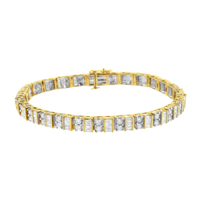 10K Yellow Gold 4.0 Cttw Alternating Baguette & Round Cut Diamond Bezel- & Prong-Set 7" Tennis Bracelet (G-H Color, SI1-SI2 Clarity) Bids.com