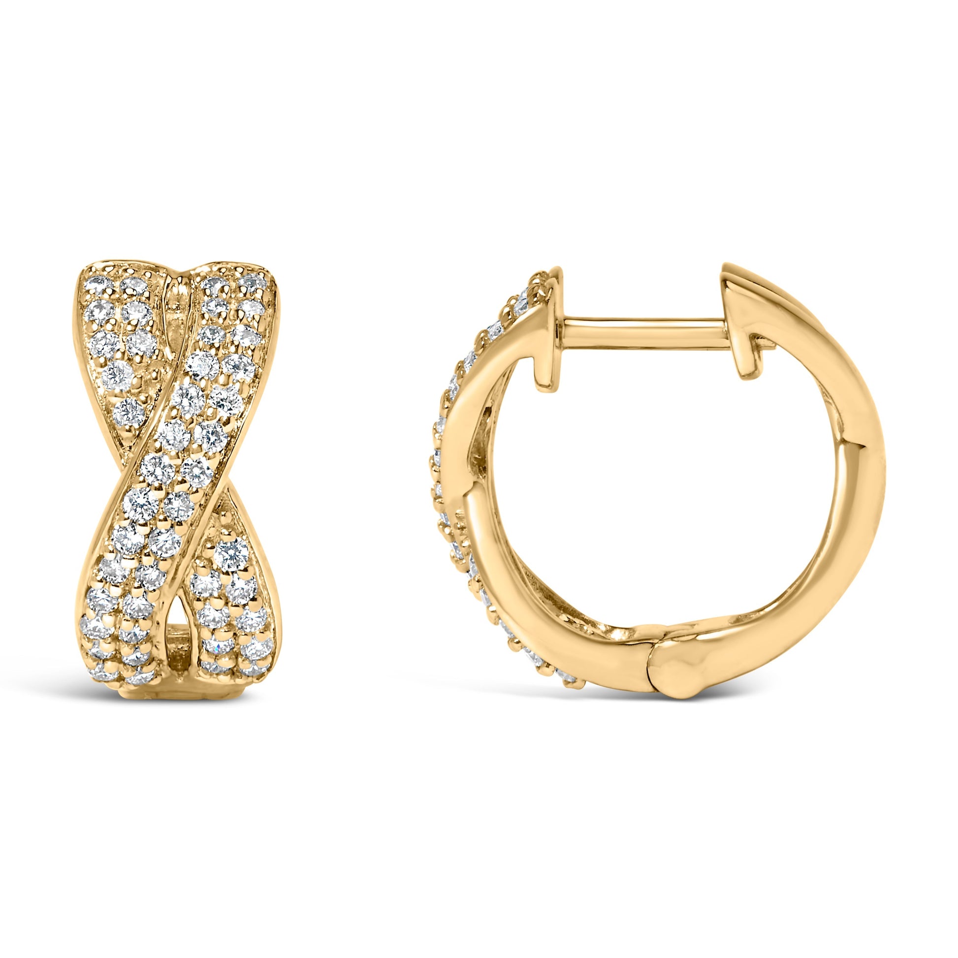 14K Yellow Gold 1/3 Cttw Diamond Criss Cross Huggie Hoop Earrings (G-H Color, SI2-I1 Clarity) Bids.com