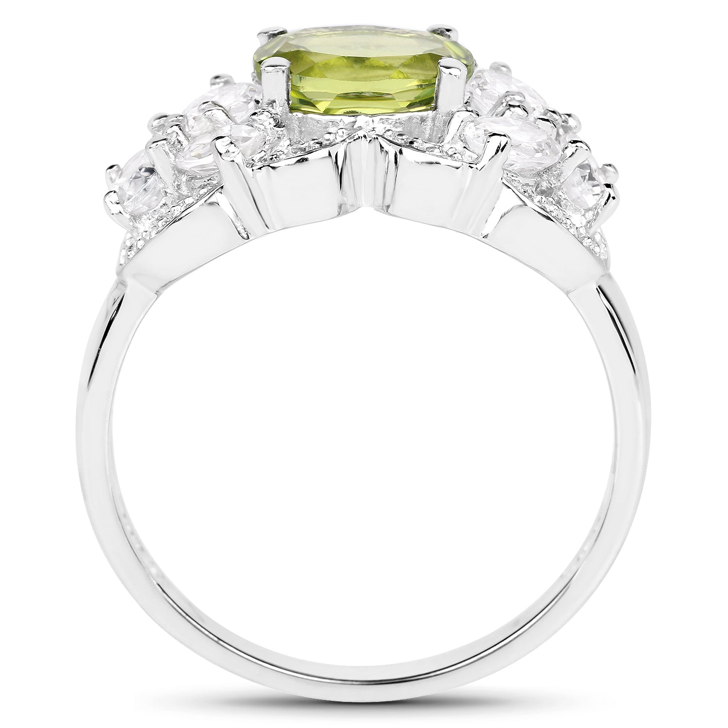 2.70 Carat Genuine Peridot and White Zircon .925 Sterling Silver Ring Bids.com