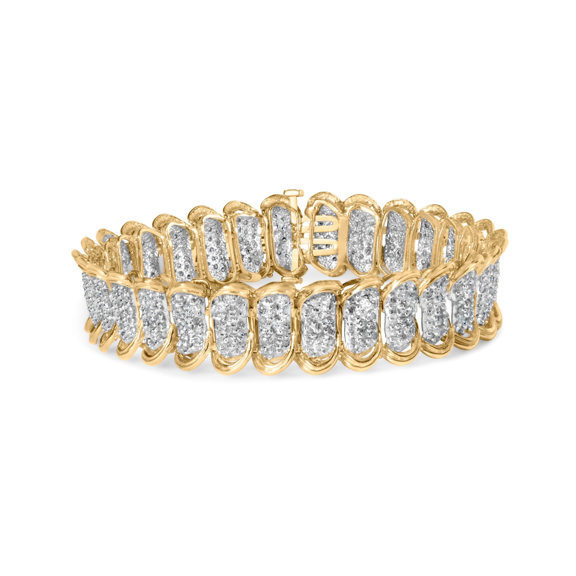 10K Yellow Gold 4.00 Cttw Pave Diamond Classic Link 7" Bracelet (I-J Color, I2-I3 Clarity) Bids.com