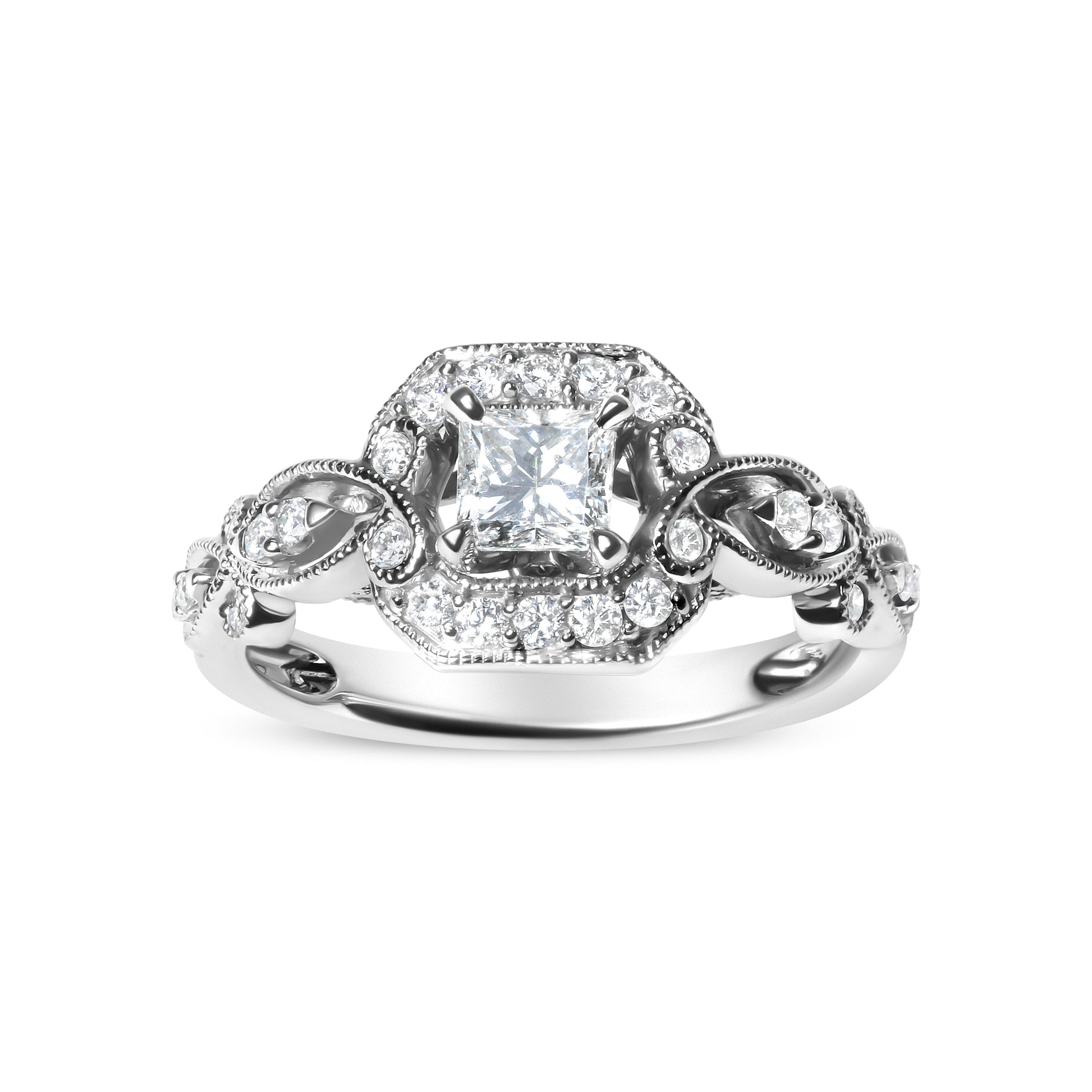 14K White Gold Diamond 3/4 Cttw Diamond Halo Style and Woven Shank Engagement Ring (G-H Color, VS2-SI1 Clarity) - Size 7 Bids.com