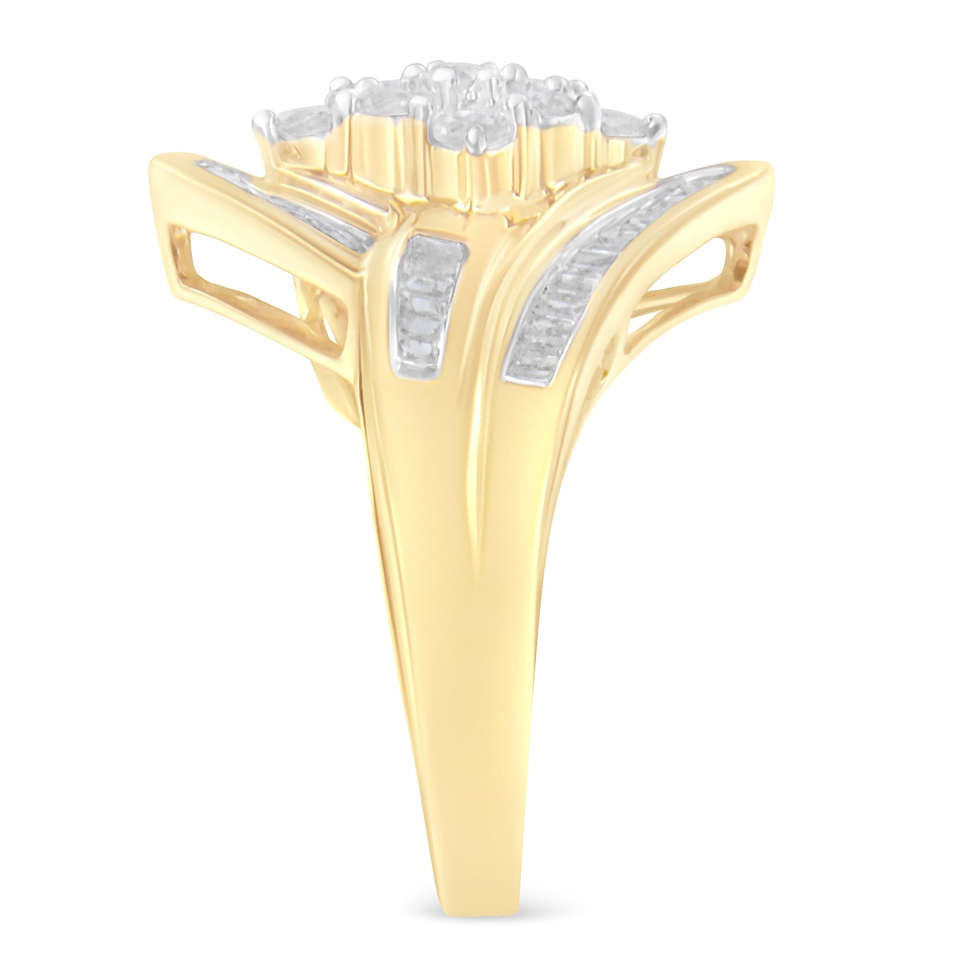 10K Yellow Gold Diamond Bypass Cluster Ring (1 Cttw, I-J Color, I2-I3 Clarity) - Size 7 Bids.com