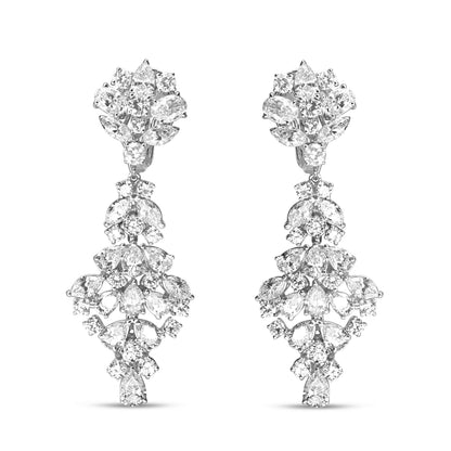 18K White Gold 9 1/2 Cttw Diamond Cluster Drop Dangle Clip-On Earrings (F-G Color, VS1-VS2 Clarity) Bids.com