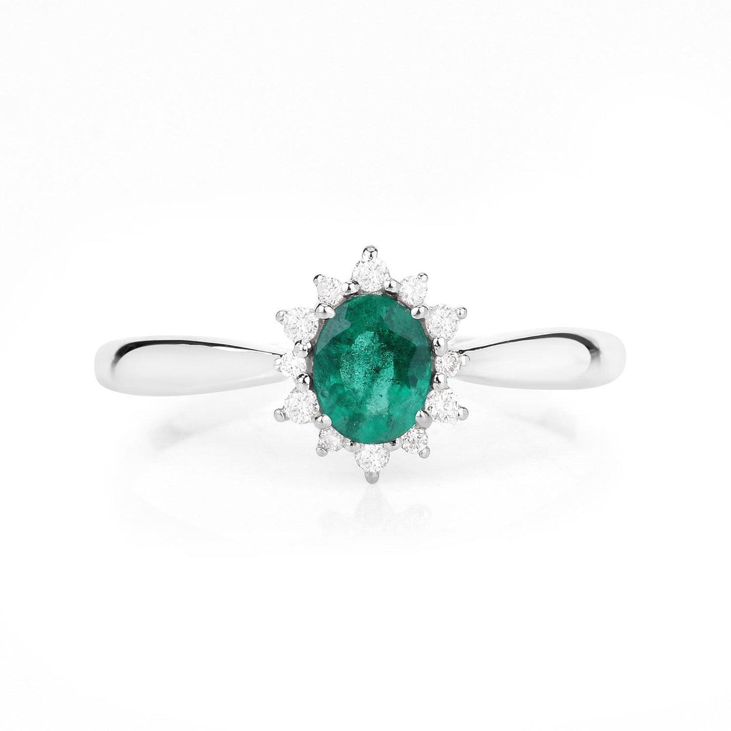 0.40 Carat Genuine Zambian Emerald and White Diamond 14K White Gold Ring Bids.com