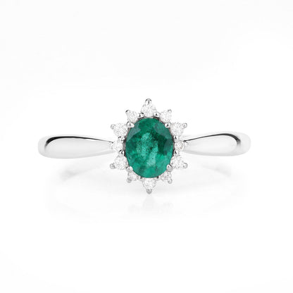 0.40 Carat Genuine Zambian Emerald and White Diamond 14K White Gold Ring Bids.com