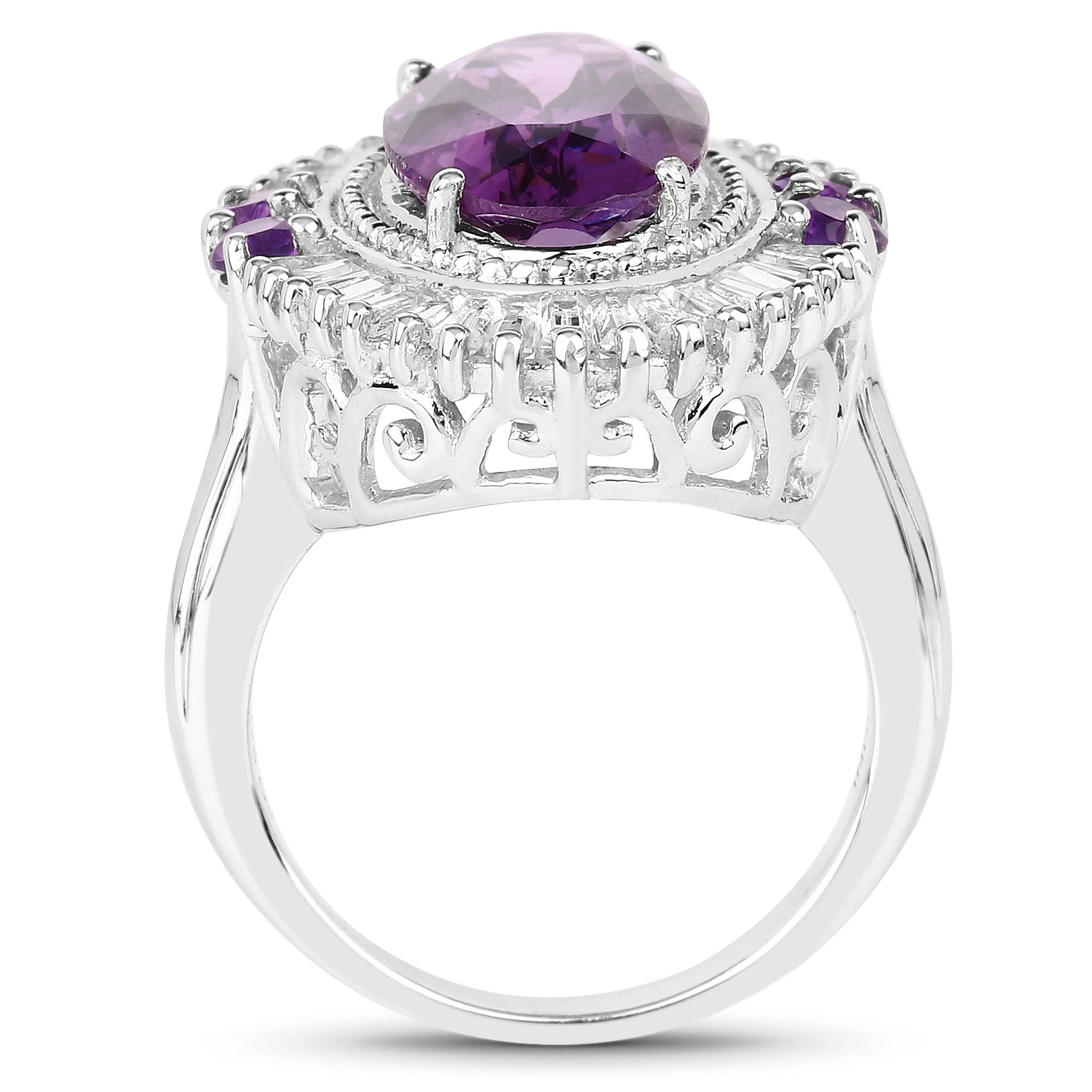 7.96 Carat Genuine Amethyst and White Topaz .925 Sterling Silver Ring Bids.com