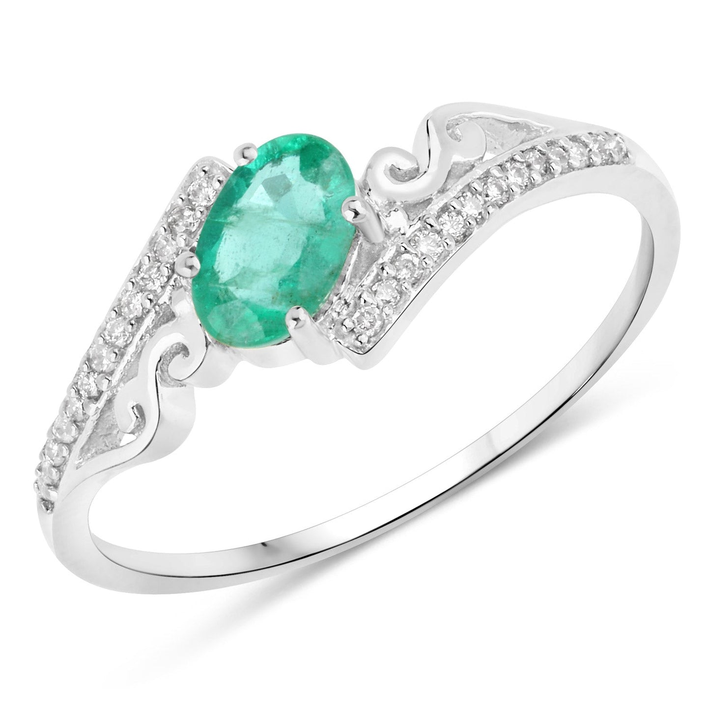 0.51 Carat Genuine Zambian Emerald and White Diamond 14K White Gold Ring Bids.com