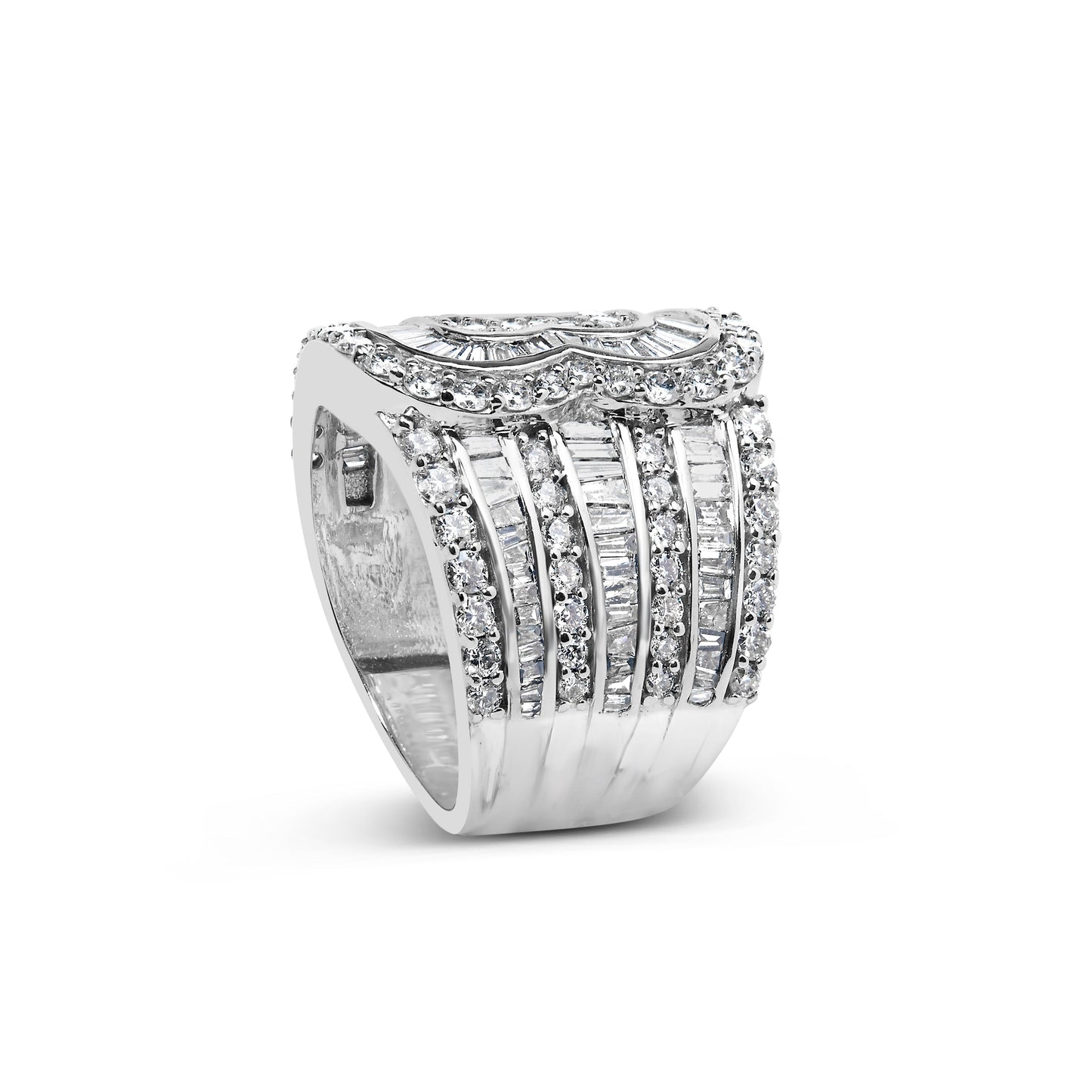 10K White Gold 2 1/2 Cttw Round and Baguette-Cut Diamond Multi-Row Bypass Ring (J-K Color, I2-I3 Clarity) - Ring Size 7 Bids.com