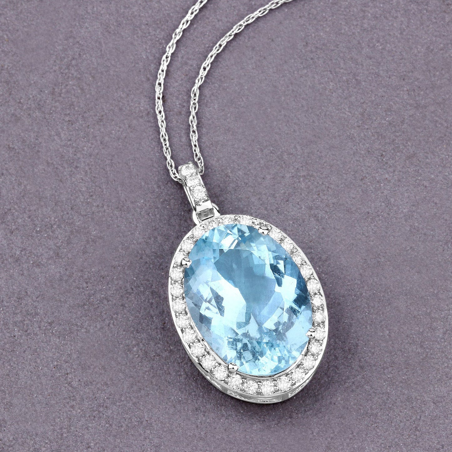 9.59 Carat Genuine Aquamarine and White Diamond 14K White Gold Pendant Bids.com