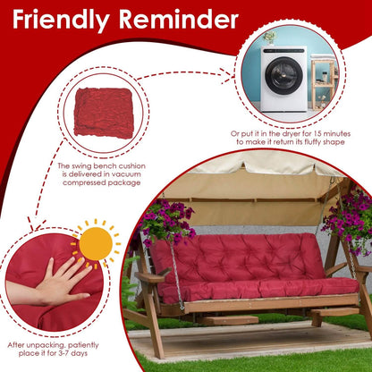 2-3 Seater Swing Cushion Replacement Swing Beach Pads with Backrest 8-Tie Straps DailySale