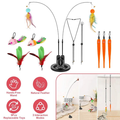 2 Cat Wand Toys with Suction Cup Double Head Interactive Cat Feather Toy DailySale