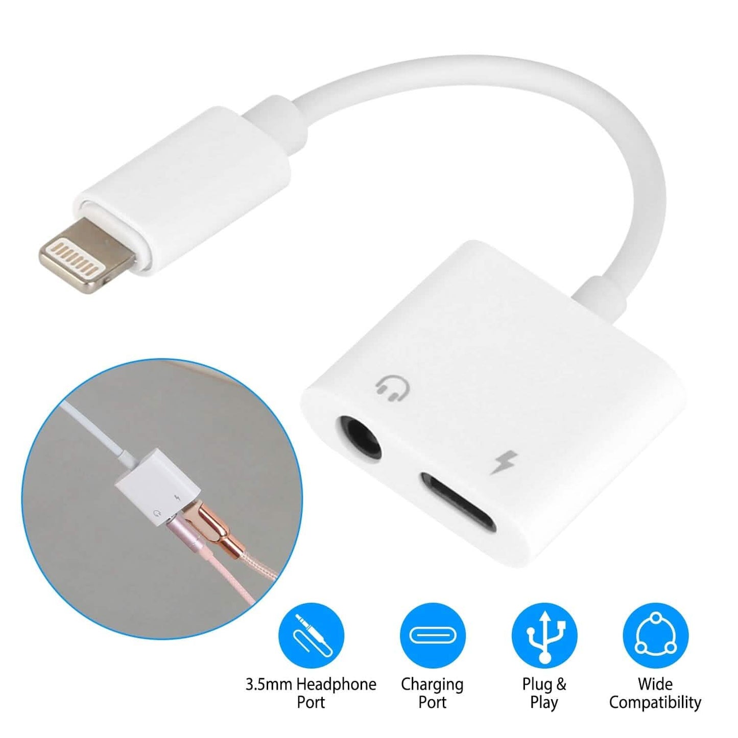 2-in-1 3.5mm Headphone Adapter Charger Audio Splitter Dongle DailySale