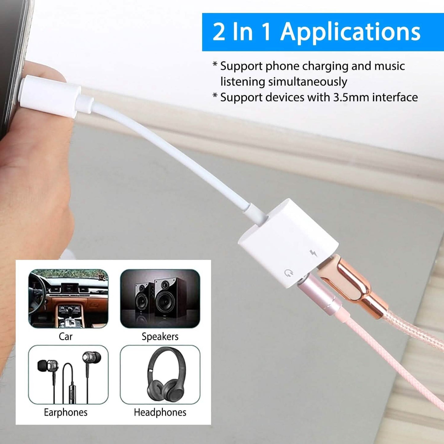 2-in-1 3.5mm Headphone Adapter Charger Audio Splitter Dongle DailySale