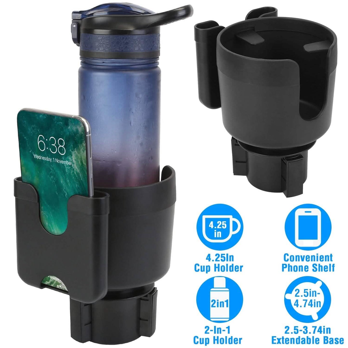 2-in-1 Car Cup Holder with Phone Holder Adjustable Base DailySale