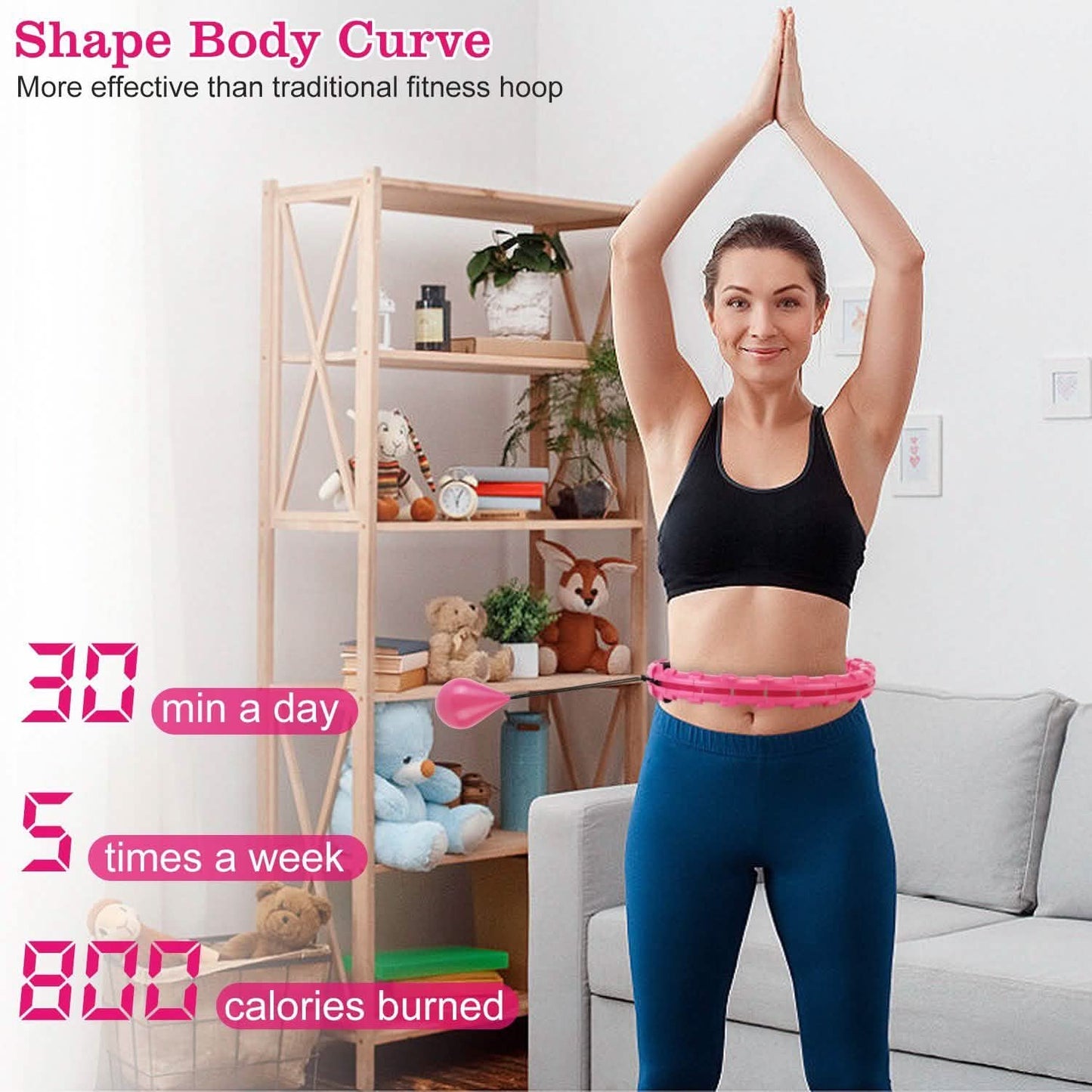 2-in-1 Fitness Hoop 24 Knots Abdomen Fitness Massage Hoops Weighted with 360 Auto Spinning Ball Detachable Knots DailySale