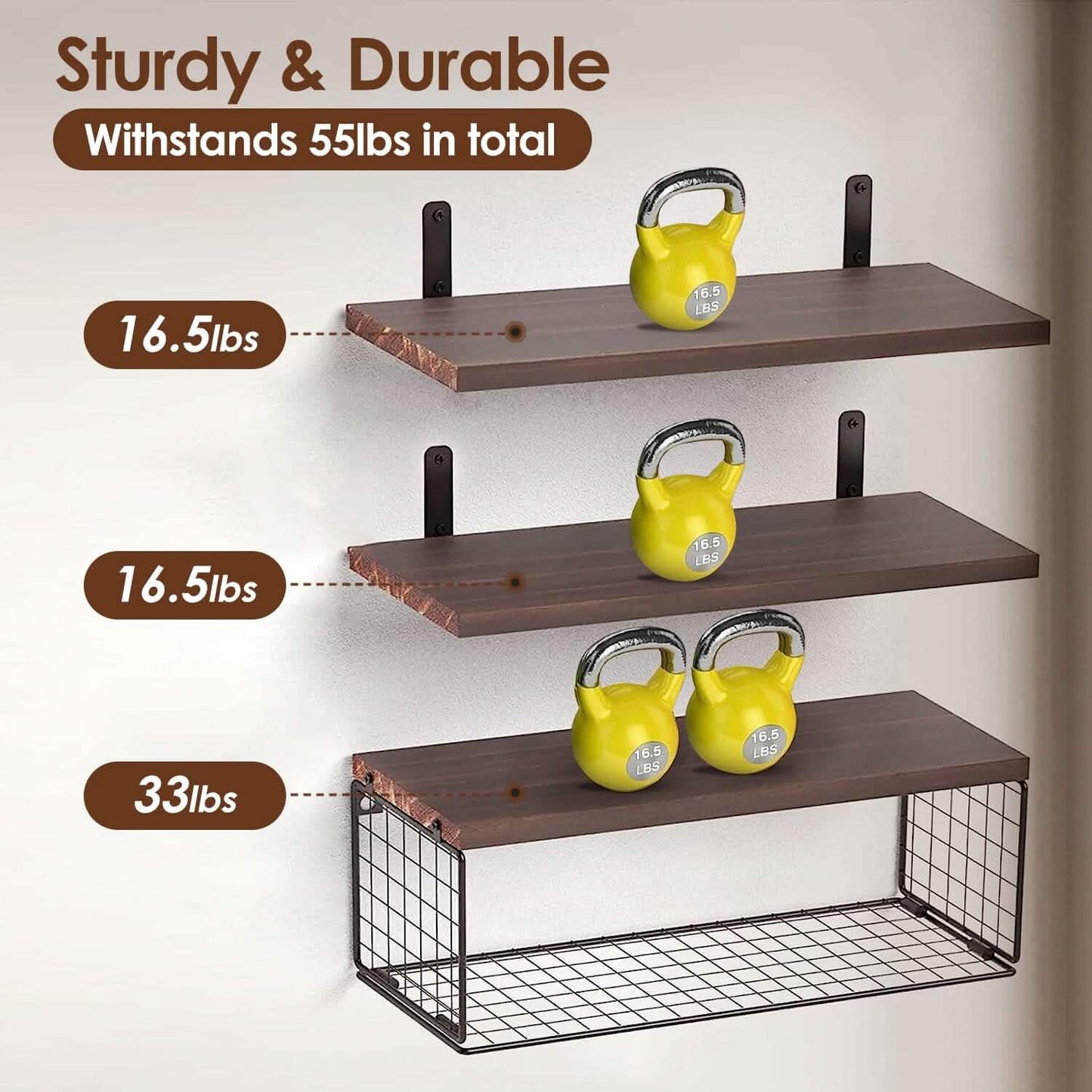 2-in-1 Floating Shelves Wall Mounted with Storage Basket DailySale