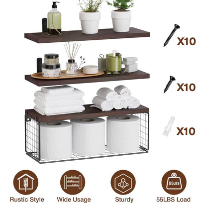 2-in-1 Floating Shelves Wall Mounted with Storage Basket DailySale