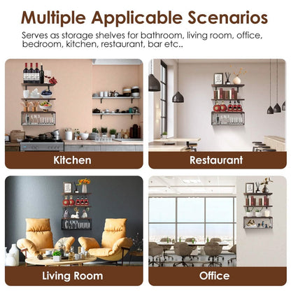 2-in-1 Floating Shelves Wall Mounted with Storage Basket DailySale