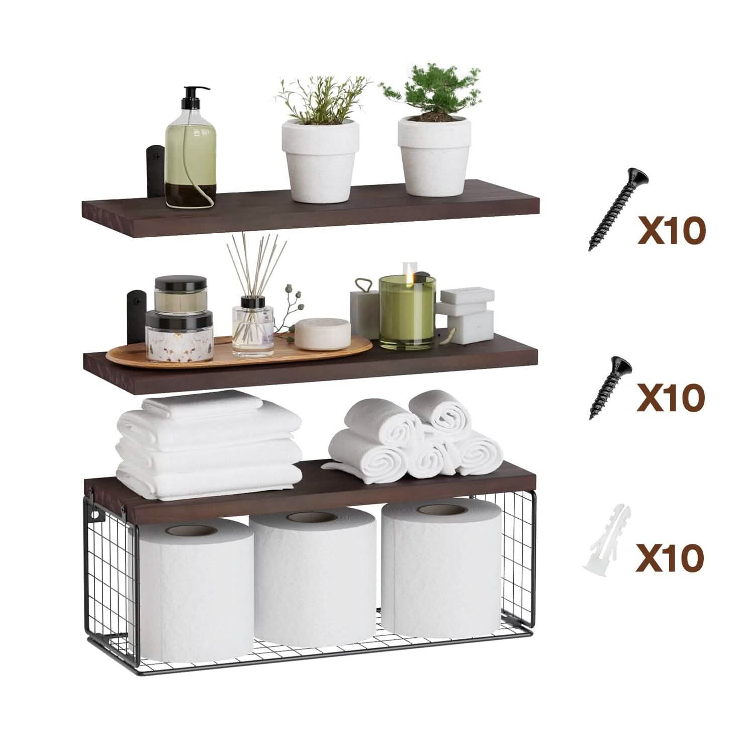 2-in-1 Floating Shelves Wall Mounted with Storage Basket DailySale