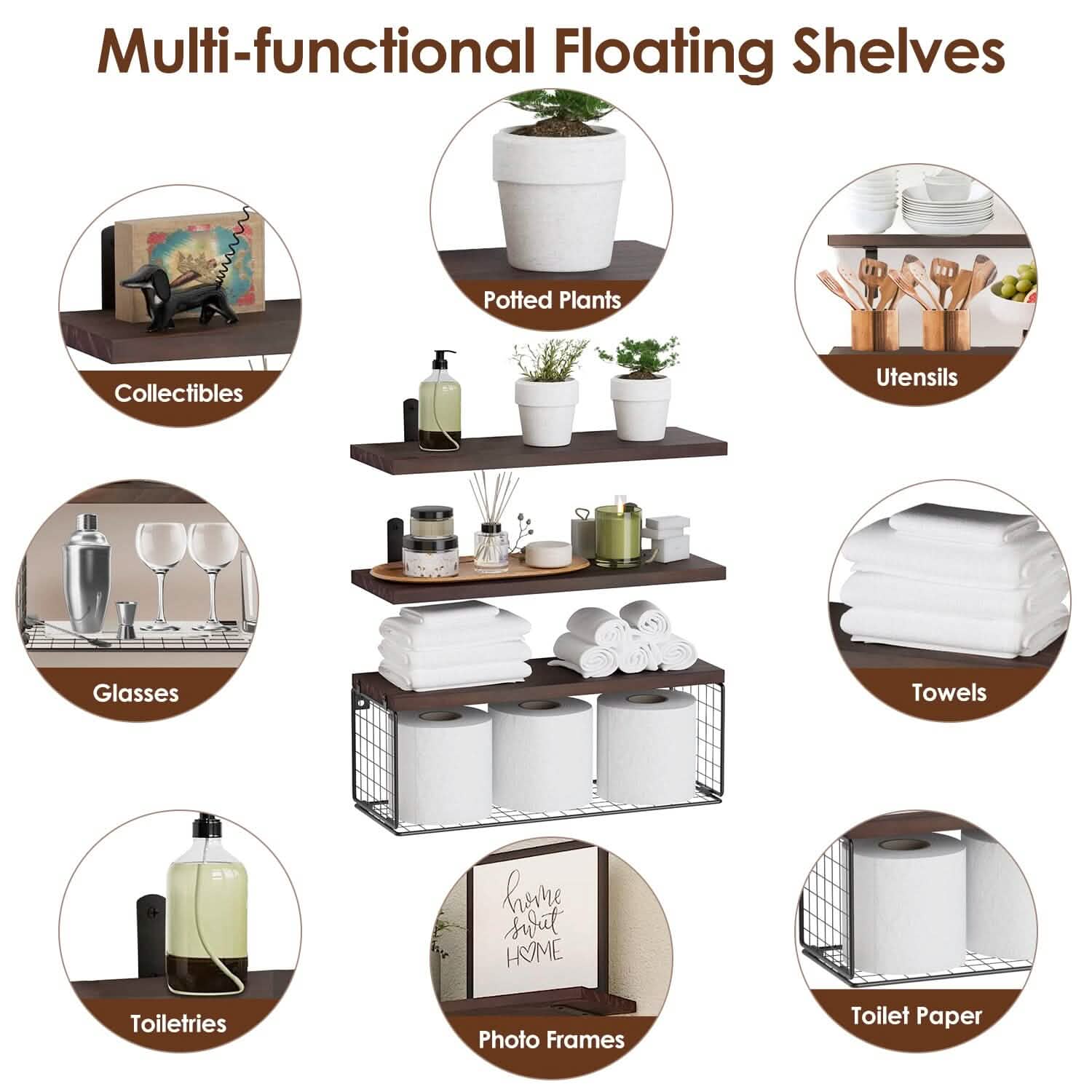 2-in-1 Floating Shelves Wall Mounted with Storage Basket DailySale