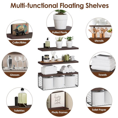 2-in-1 Floating Shelves Wall Mounted with Storage Basket DailySale