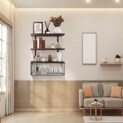 2-in-1 Floating Shelves Wall Mounted with Storage Basket DailySale