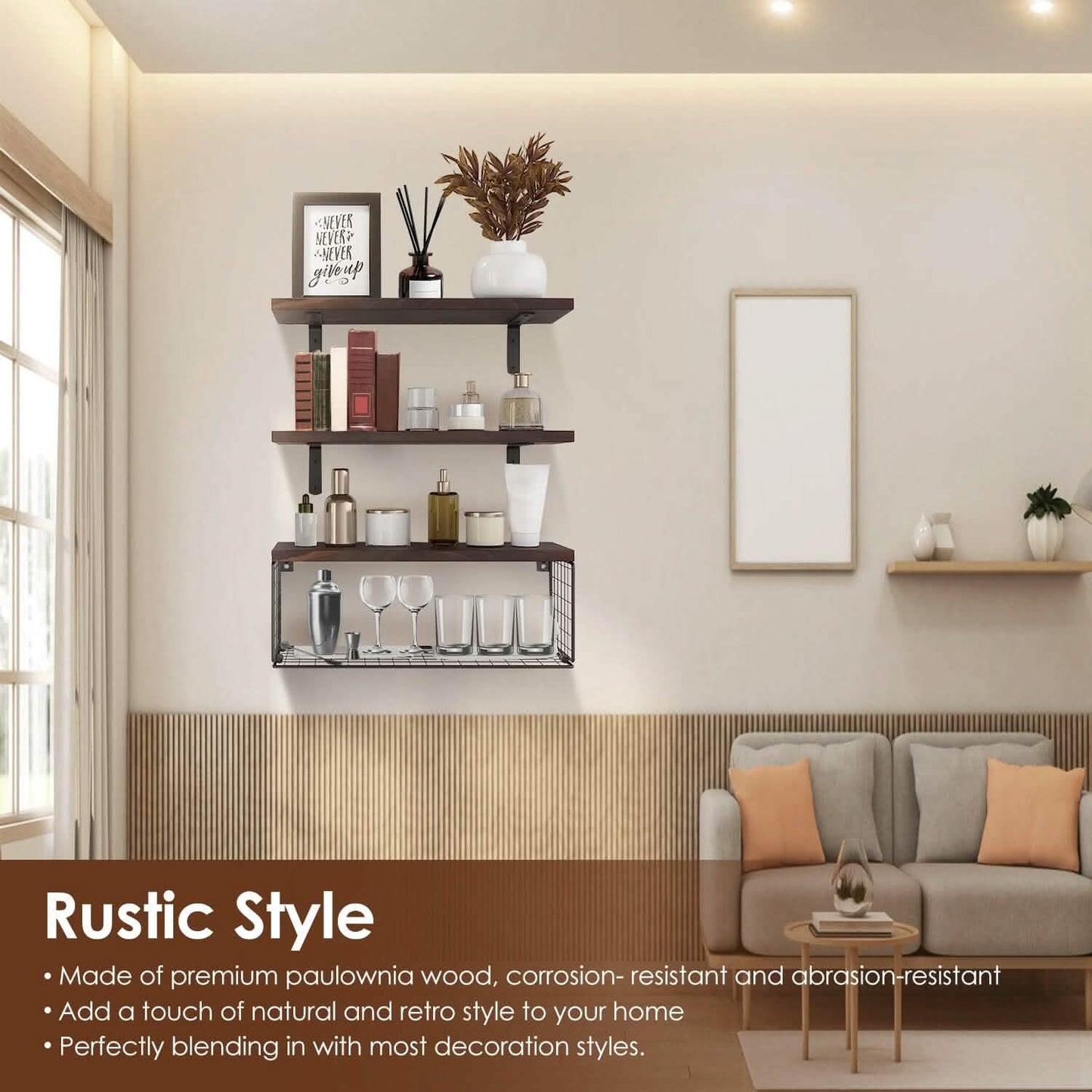 2-in-1 Floating Shelves Wall Mounted with Storage Basket DailySale