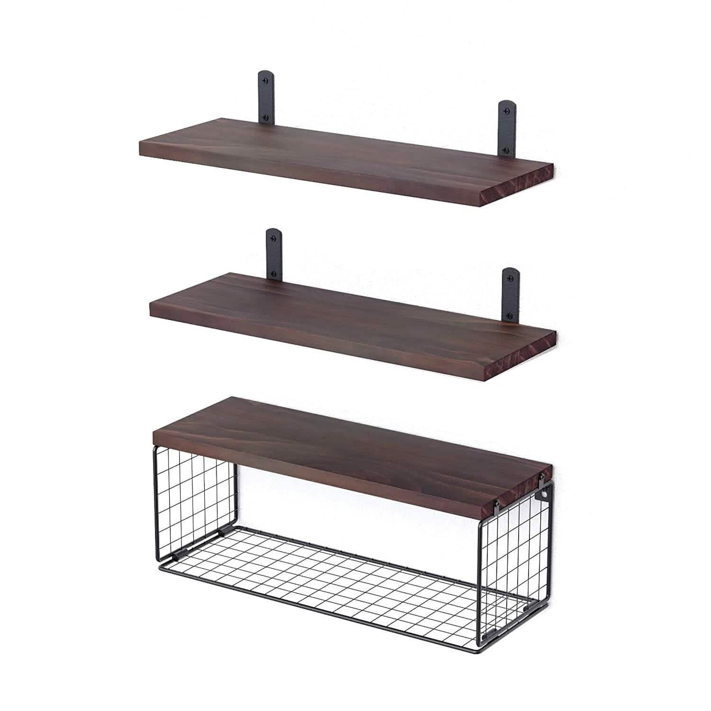2-in-1 Floating Shelves Wall Mounted with Storage Basket DailySale