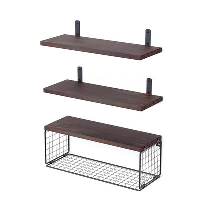 2-in-1 Floating Shelves Wall Mounted with Storage Basket DailySale