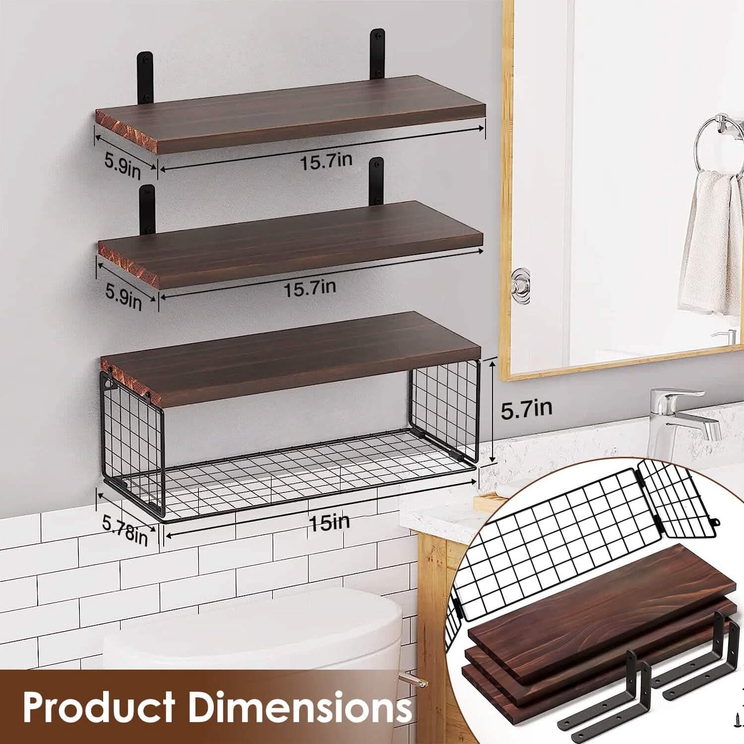 2-in-1 Floating Shelves Wall Mounted with Storage Basket DailySale