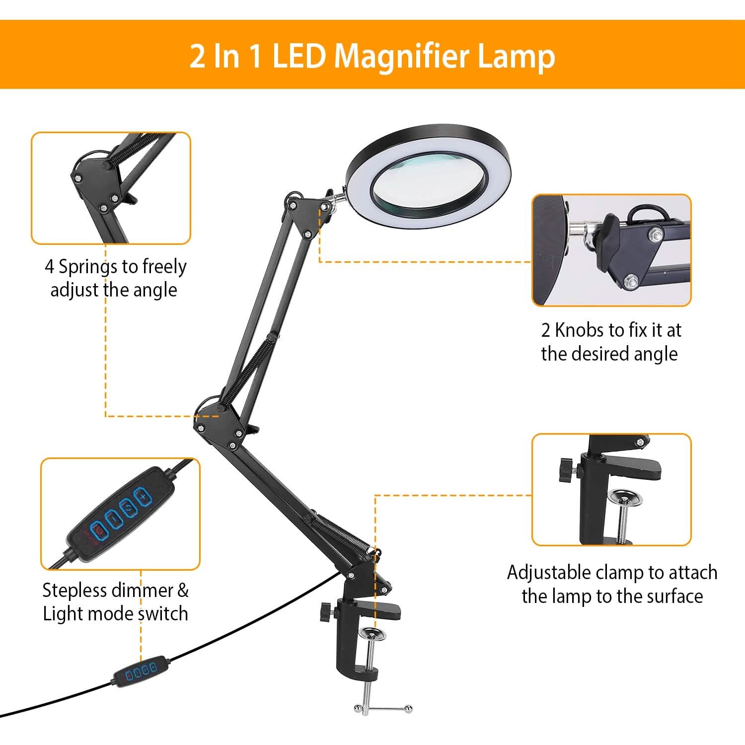 2-in-1 LED Magnifier Desk Lamp with 8x Magnifying Glass DailySale
