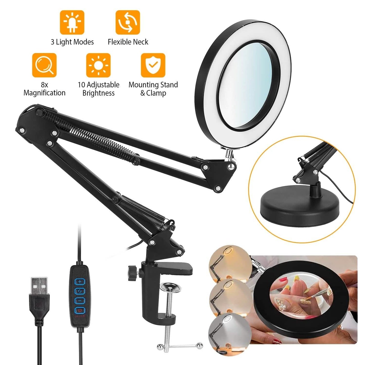 2-in-1 LED Magnifier Desk Lamp with 8x Magnifying Glass DailySale