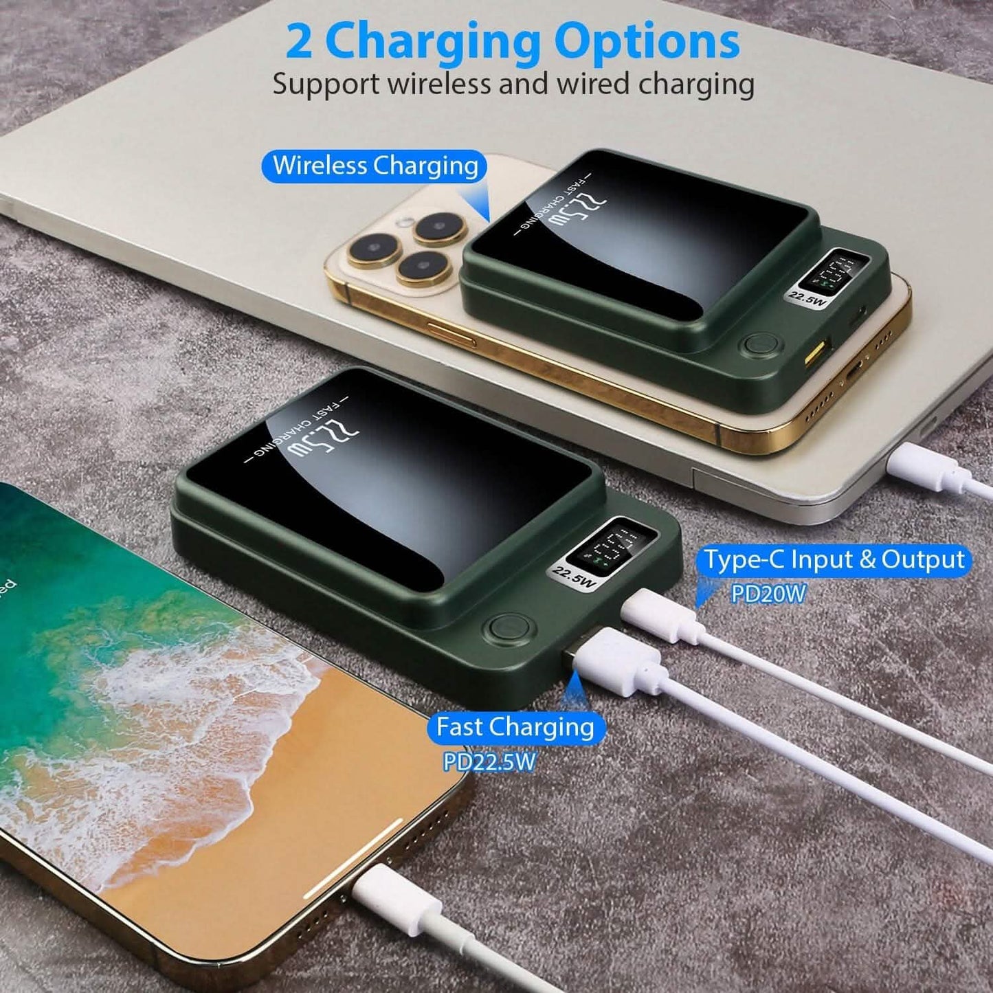 2-in-1 Magnetic Wireless Power Bank 10000mAh PD20W Fast Charger Mag Safe DailySale
