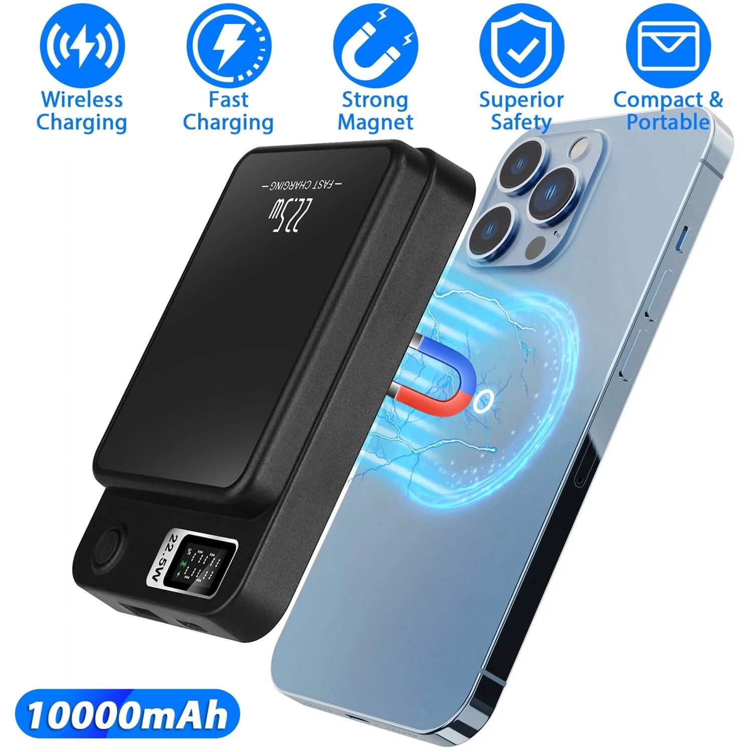 2-in-1 Magnetic Wireless Power Bank 10000mAh PD20W Fast Charger Mag Safe DailySale