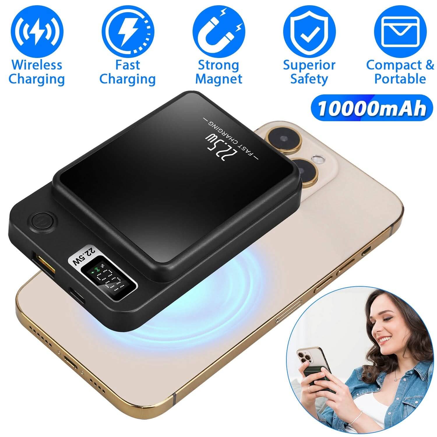 2-in-1 Magnetic Wireless Power Bank 10000mAh PD20W Fast Charger Mag Safe DailySale