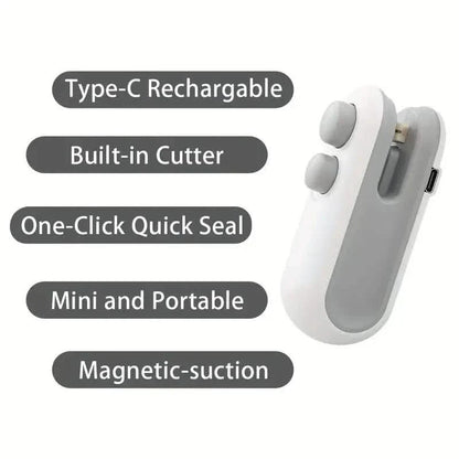 2-in-1 Mini Bag Sealer For Snacks, USB Rechargeable Plastic Heat Sealer With Cutter DailySale