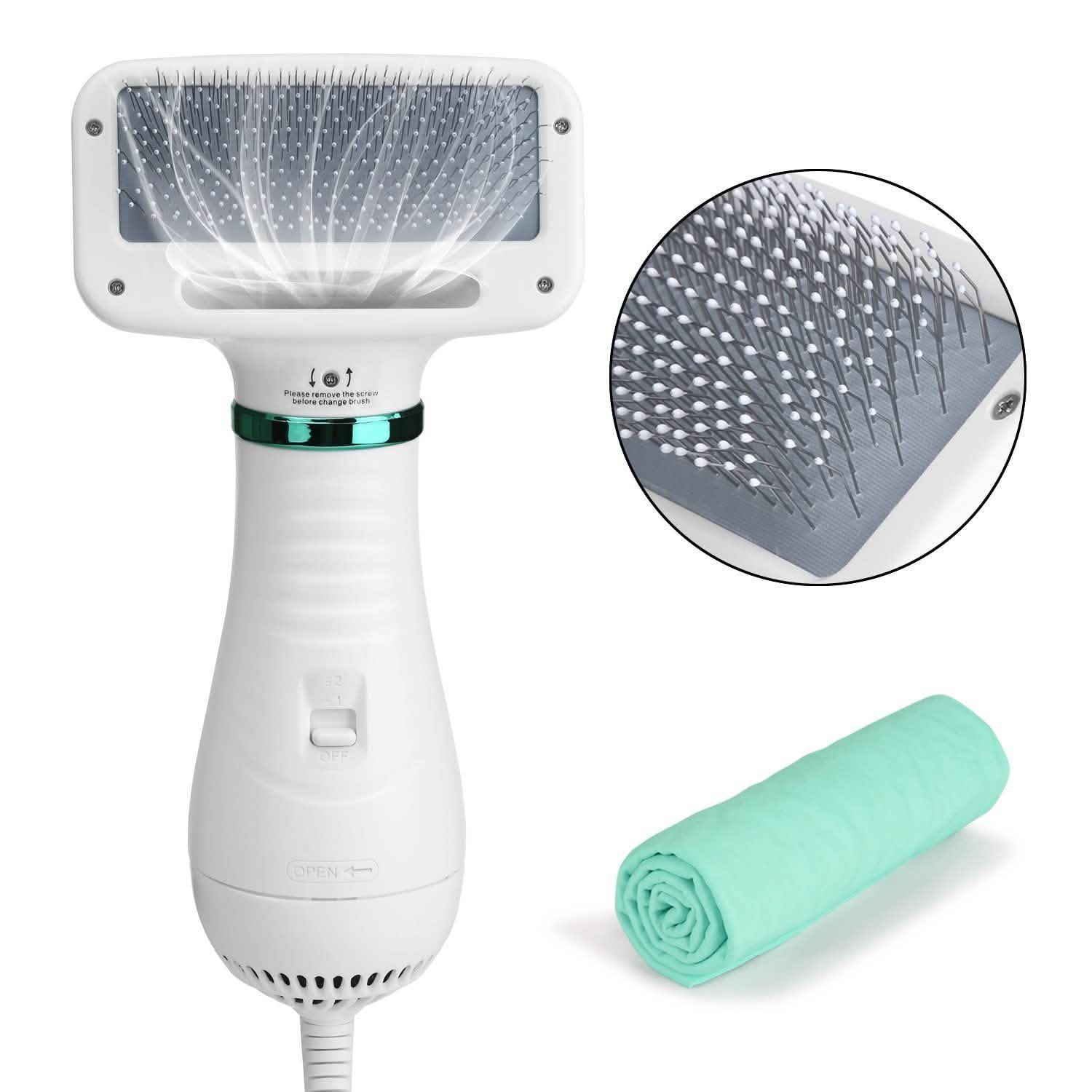 2-in-1 Pet Hair Dryer Blower Slicker Brush Portable Dog Cat Grooming Low Noise DailySale