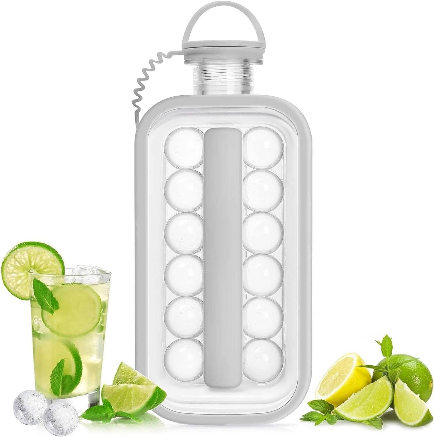 2-in-1 Portable Ice Ball Maker Kettle With 17 Grids Flat Body Lid Cooling Ice Pop/Cube Molds DailySale