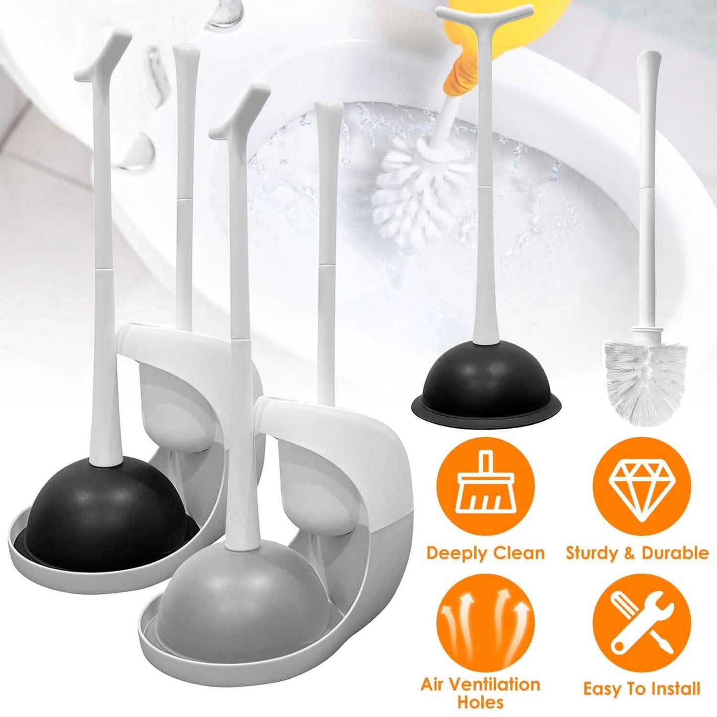 2-in-1 Toilet Plunger and Brush Combo Set with Ventilated Holder DailySale