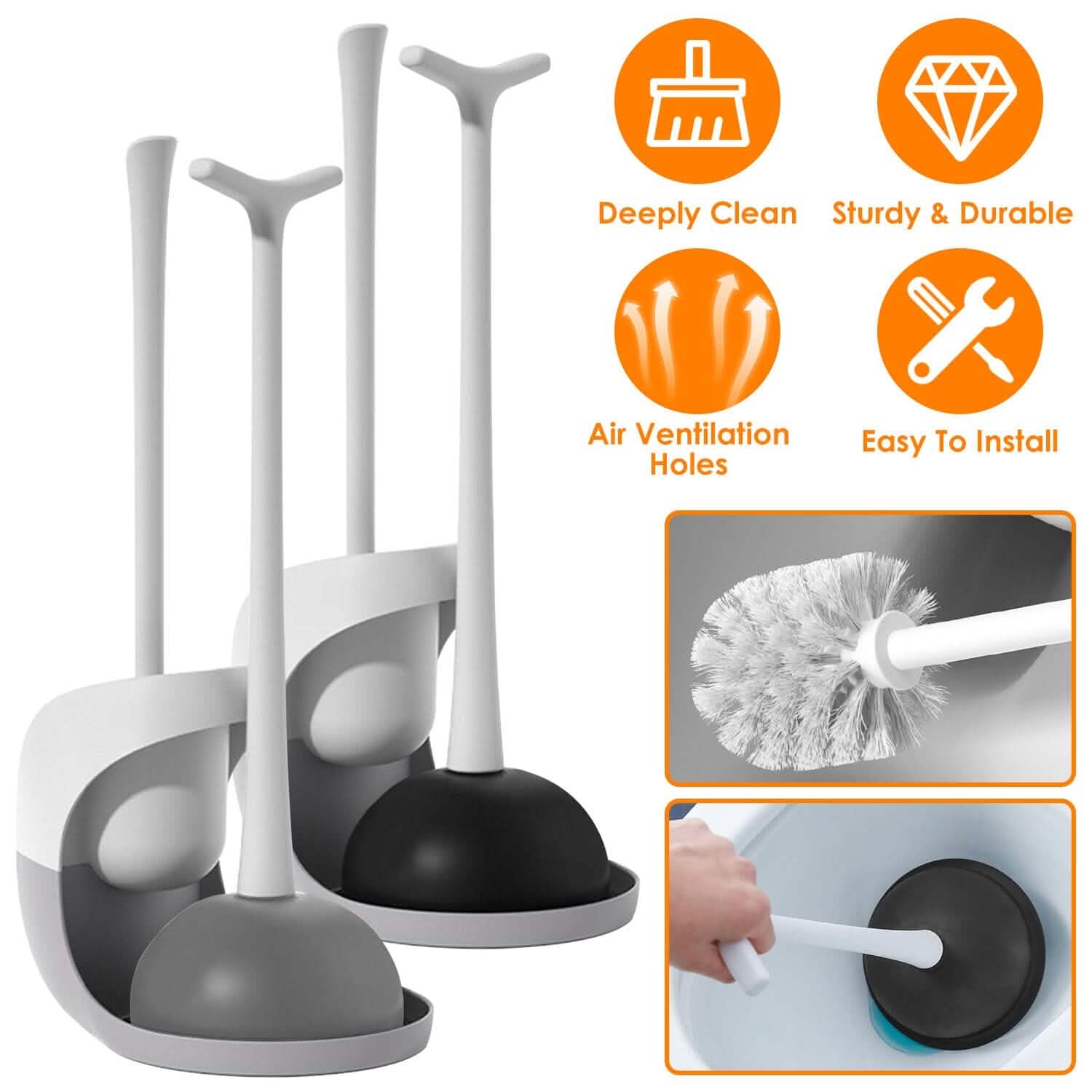 2-in-1 Toilet Plunger and Brush Combo Set with Ventilated Holder DailySale