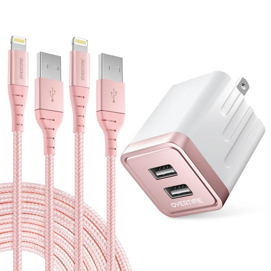 2-Pack: 10ft Overtime iPhone Charger Set with Dual USB Wall Charger Adapter DailySale
