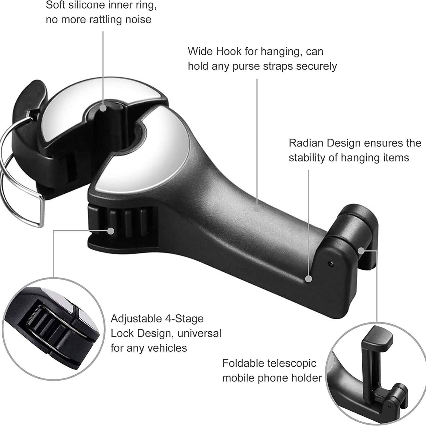 2-Pack: 2-in-1 Car Seat Hooks for Purses and Bags with Phone Holder DailySale