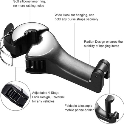 2-Pack: 2-in-1 Car Seat Hooks for Purses and Bags with Phone Holder DailySale