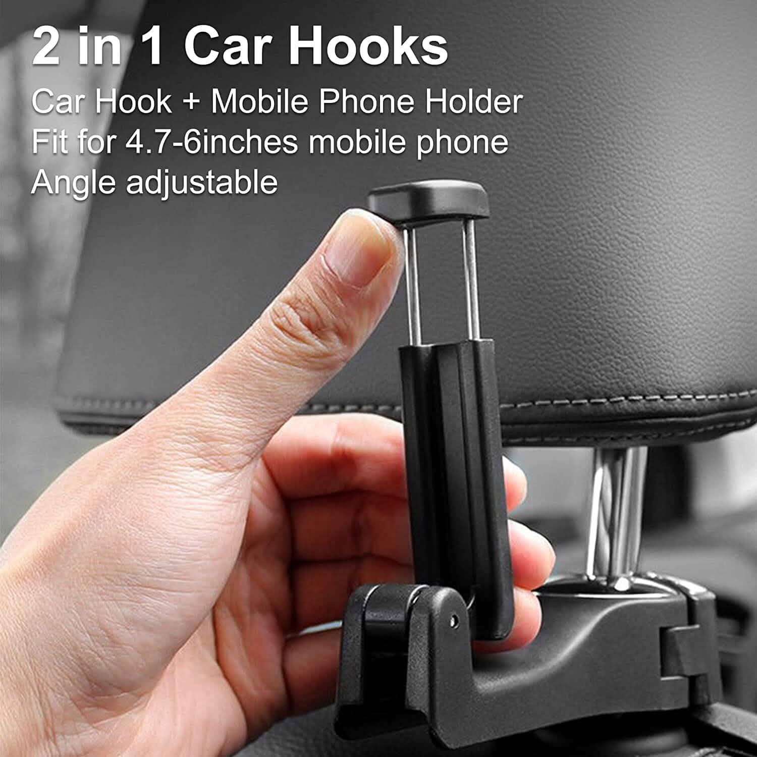 2-Pack: 2-in-1 Car Seat Hooks for Purses and Bags with Phone Holder DailySale
