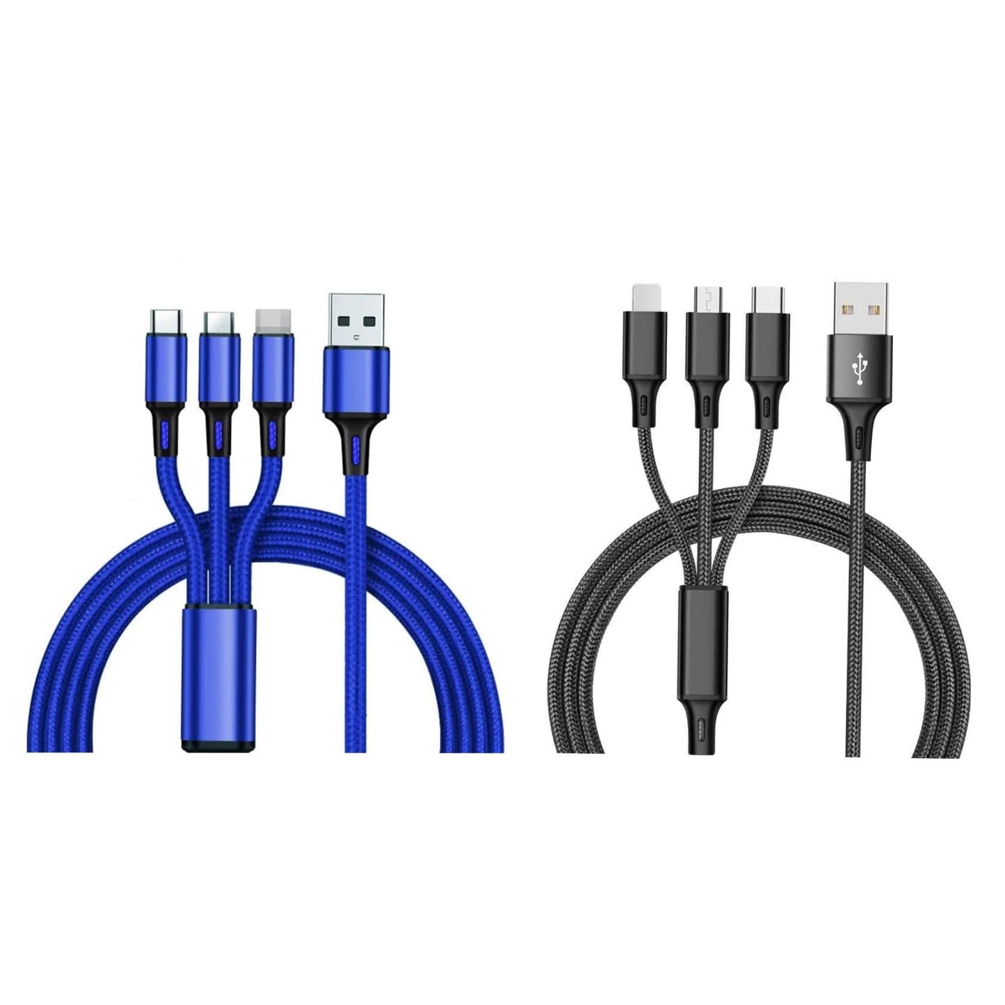 2-Pack: 3-in-1 Nylon Braided 4FT 3A Charging Cable DailySale