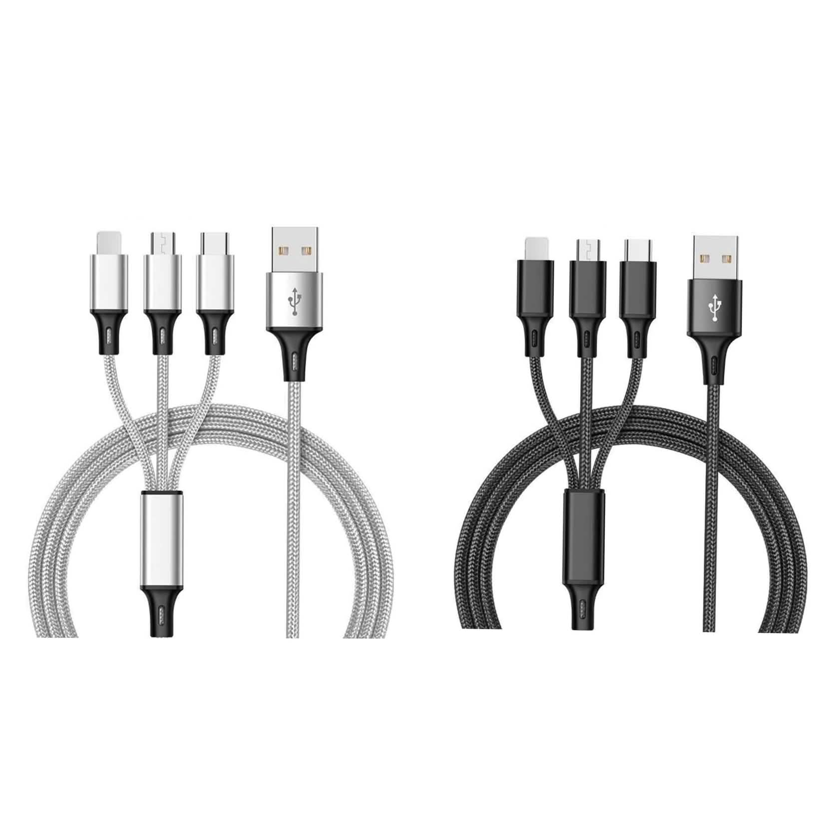 2-Pack: 3-in-1 Nylon Braided 4FT 3A Charging Cable DailySale