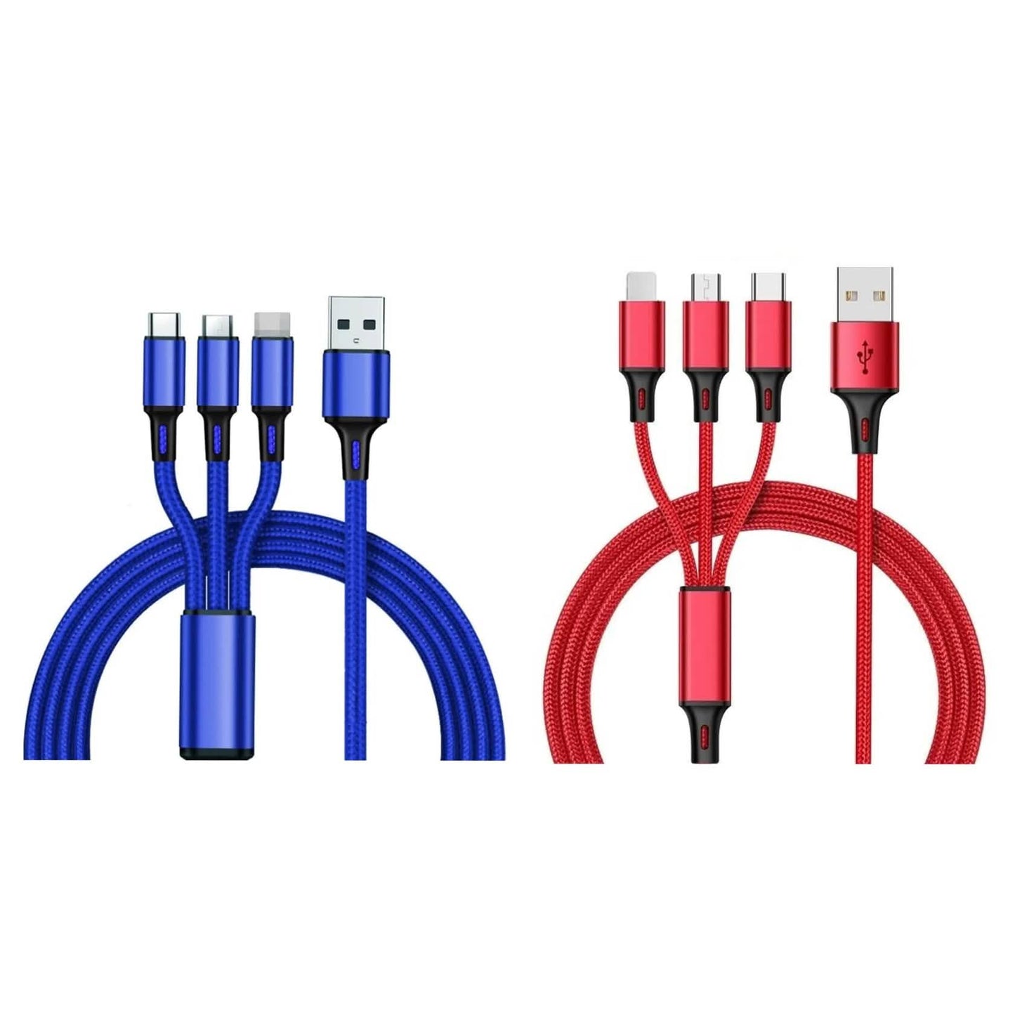 2-Pack: 3-in-1 Nylon Braided 4FT 3A Charging Cable DailySale