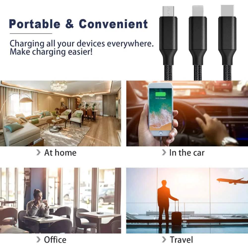 2-Pack: 3-in-1 Nylon Braided 4FT 3A Charging Cable DailySale