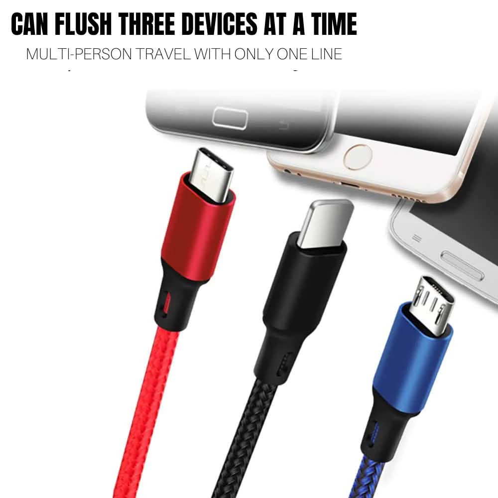 2-Pack: 3-in-1 Nylon Braided 4FT 3A Charging Cable DailySale